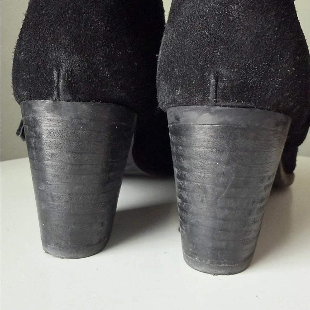 Anthropologie Matisse Harper black suede leather ankle boots “tulip collar”